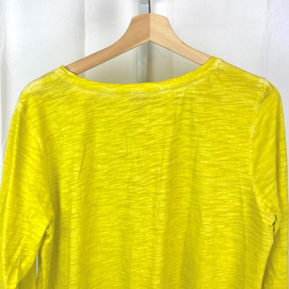 LOGO by Lori Goldstein Distressed Cotton Top w Embroidery Key Lime Yellow Size L - Picture 5 of 10